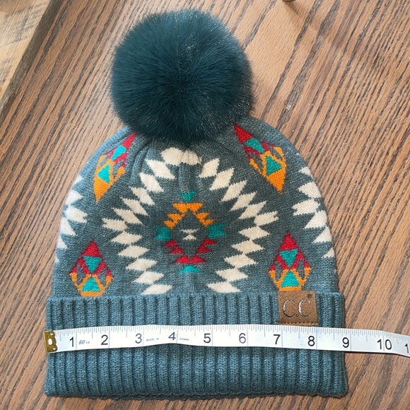 CC Teal Aztec Print Pom Beanie GUC - Picture 6 of 6